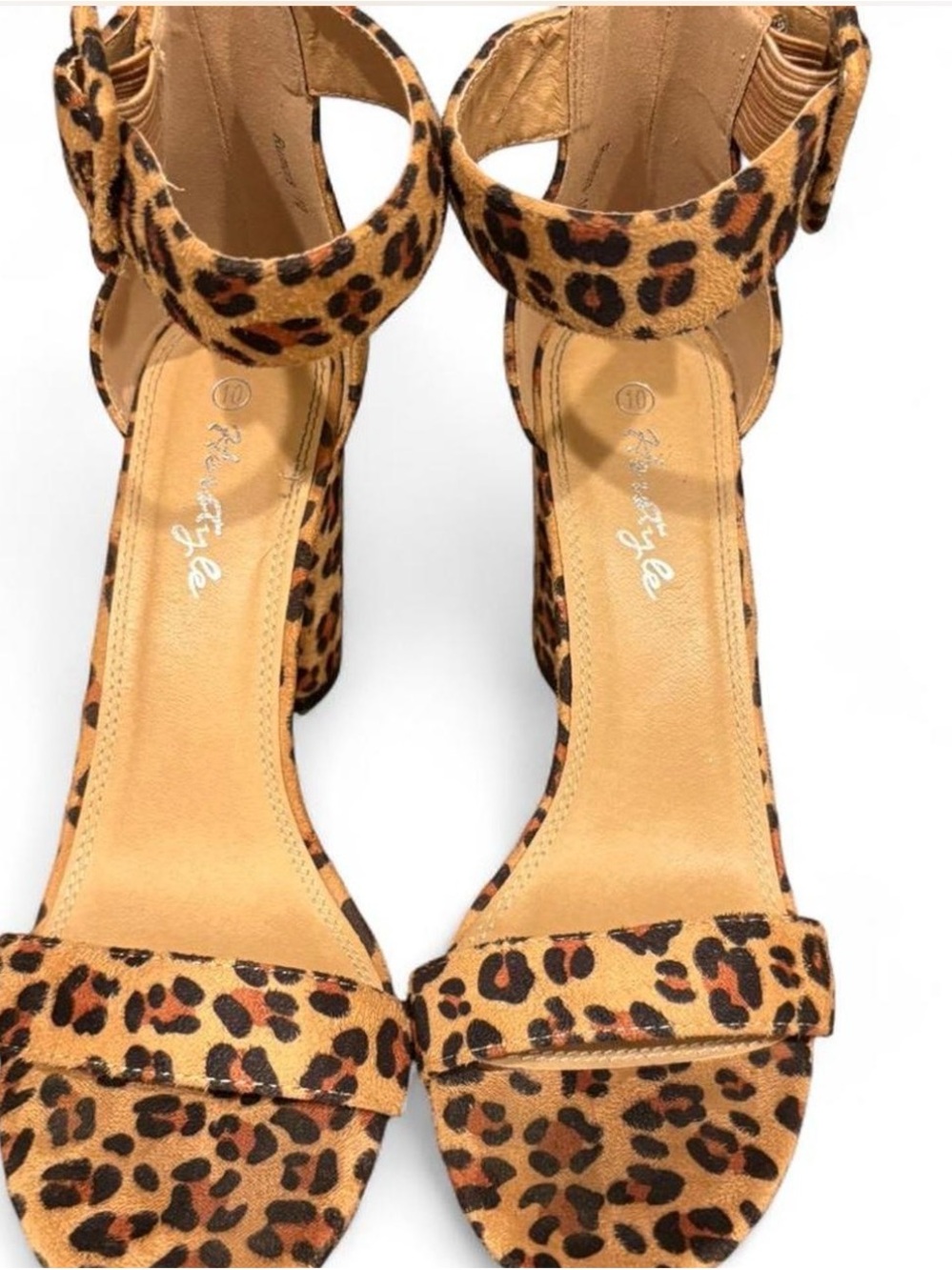 Herstyle Leopard Print Ankle Strap Block Heels - Brown/Black